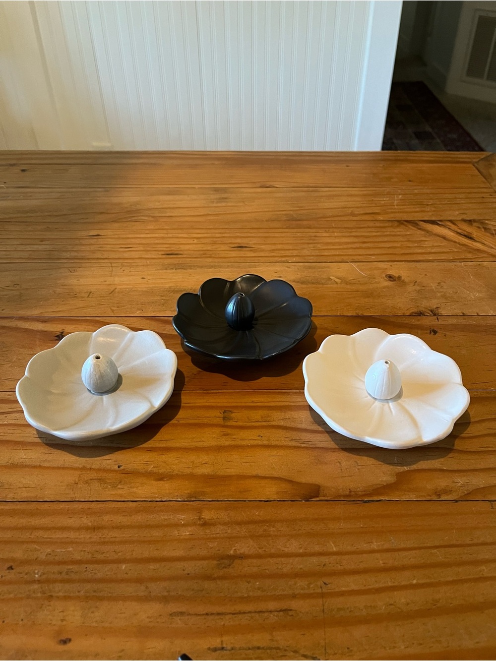 Light Gray, Black and White Ceramic Lily Pad Incense Burner Set of 3
